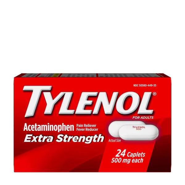 Tylenol Extra Strength Acetaminophen Caplets 24 Caplets, PK72, Tylenol, Mfr#: 3044905